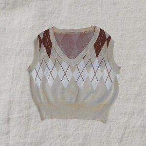 Cream and Brown Argyle Sweater Vest